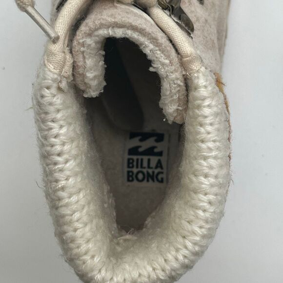BILLABONG Women’s Zuri Lace-Up Ankle Boots 8.5 Beige Knit Cuff Lug Sole Shoes - Picture 5 of 11